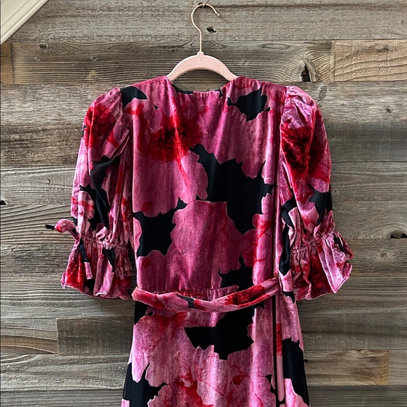 Hutch X Anthropologie Marisol Pink Floral Velvet Wrap Midi Dress Size Small NWT - Picture 6 of 11